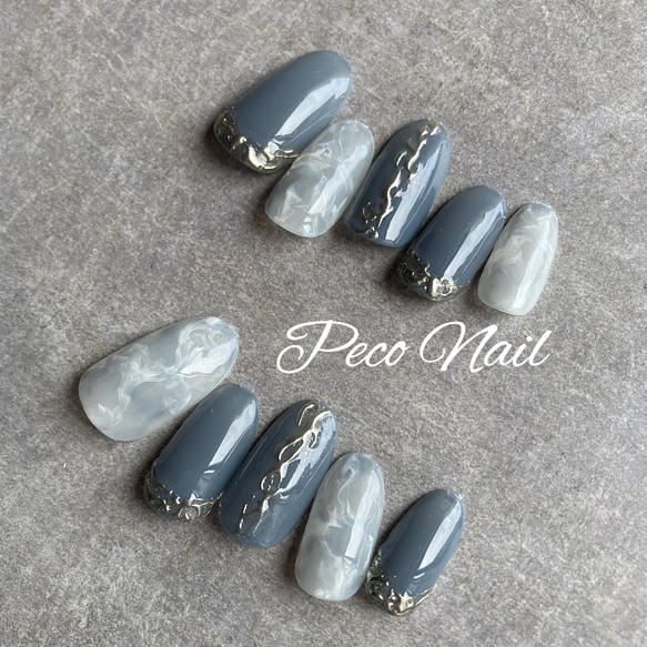 大理石 グレー ネイルチップ ネイルチップ ネイルシール Peco Nail 通販 Creema クリーマ ハンドメイド 手作り クラフト作品の販売サイト