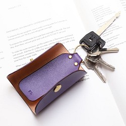 Minimal UV紫手染植鞣牛皮革手工純銅五金環扣鑰匙包 第1張的照片