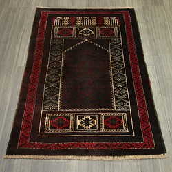 プレイヤーラグ　ミフラブ　オールド手織り絨毯　アフガニスタン　トライバルラグ　部族絨毯　81x113cm　＃986 1枚目の画像