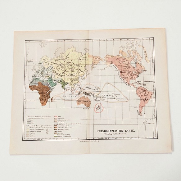 民族分布 世界地図 アンティークマップ 古地図 ヴィンテージペーパー