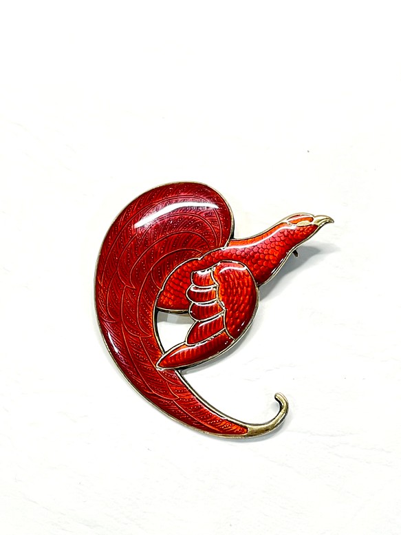 Jul’s尋愛綺夢-vintage*紅火鳥*挪威製純銀紅色琺瑯精緻火鳳凰大型別針 胸針 第1張的照片