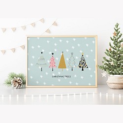《超早割2022》北欧ポスター クリスマスツリー　/ i0881 / ツリーやお家　可愛いオーナメント 1枚目の画像