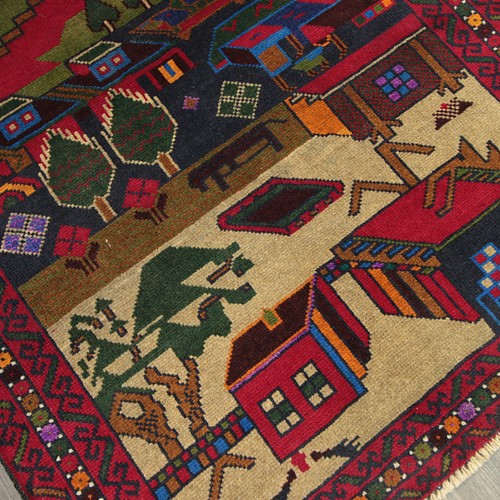 War Rug アフガニスタン手織り絨毯 size:98cm x 66cm ラグ 安売り