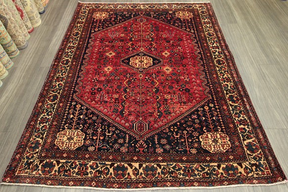 アンティーク絨毯　トライバルラグ　アバデ　オールド手織り絨毯　154x200cm　＃786 1枚目の画像