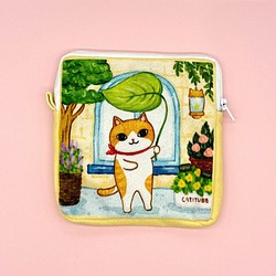 Meom原創貓貓花園插畫方形化妝袋小物包 第1張的照片