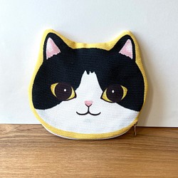 Meom オリジナル 白黒猫 猫頭 化粧ポーチ 小物入れ 小銭入れ 1枚目の画像