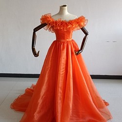 カラードレス オレンジ 結婚式ドレス オフショルダー 2次会 人気 ドレス THE URBAN BLANDRESS 通販｜Creema(クリーマ)