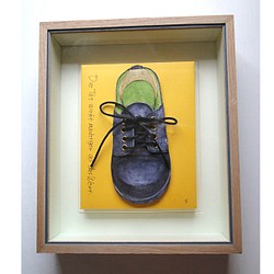 立体的な革靴の絵画 アート 原画 額装 水彩画 ペン画 1枚目の画像