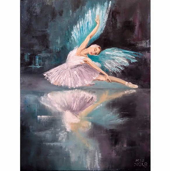 手描き 原画 油彩 「バレエダンサー～白鳥の湖」