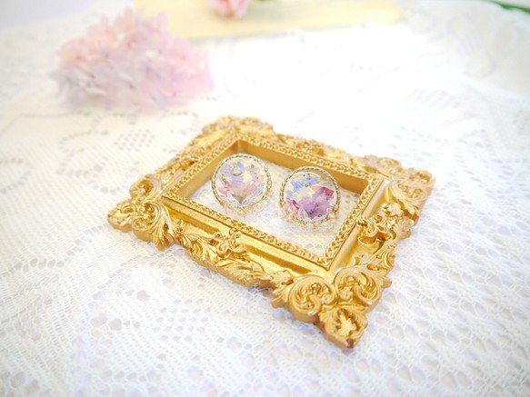 紫色花園 真花耳環 ＵＶ膠 串珠 水晶 珍珠 第1張的照片