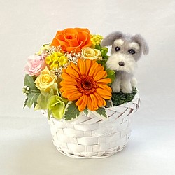 花かご＆わんちゃん ビーグル犬 プリザーブドフラワー/フラワー 