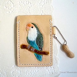 コザクラインコ 鳥 革 インコ 鳥グッズ レザー カードケース プレゼント インコグッズ パスケース 1枚目の画像