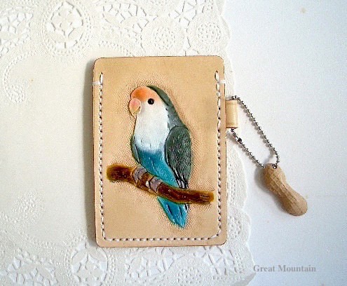コザクラインコ 鳥 革 インコ 鳥グッズ レザー カードケース プレゼント インコグッズ パスケース 1枚目の画像