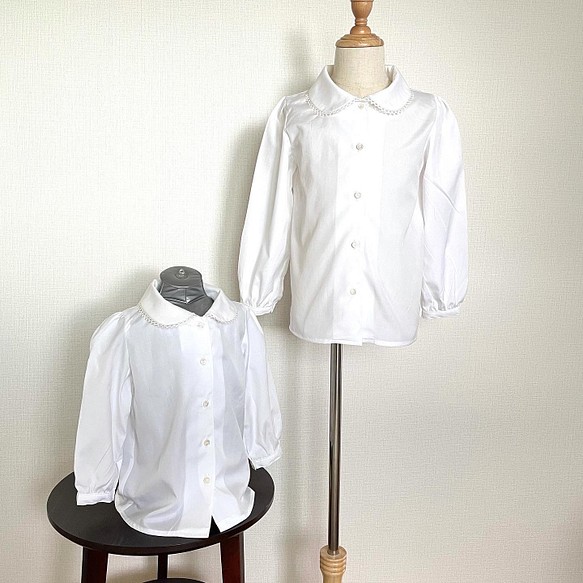 白の丸襟ブラウス　100㎝　120㎝　コットン　シャツ　子供服 1枚目の画像