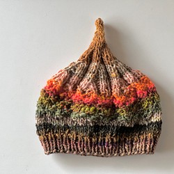 １点限定！　新作！野呂英作毛糸使用どんぐりニット帽子　手編み　オータムカラー 1枚目の画像