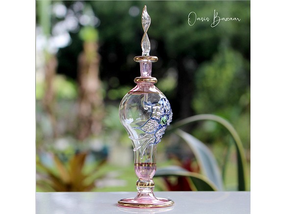 GOLD［Mサイズ］エジプトガラス香水瓶 パフュームボトル アロマオイル ピンク 1枚目の画像