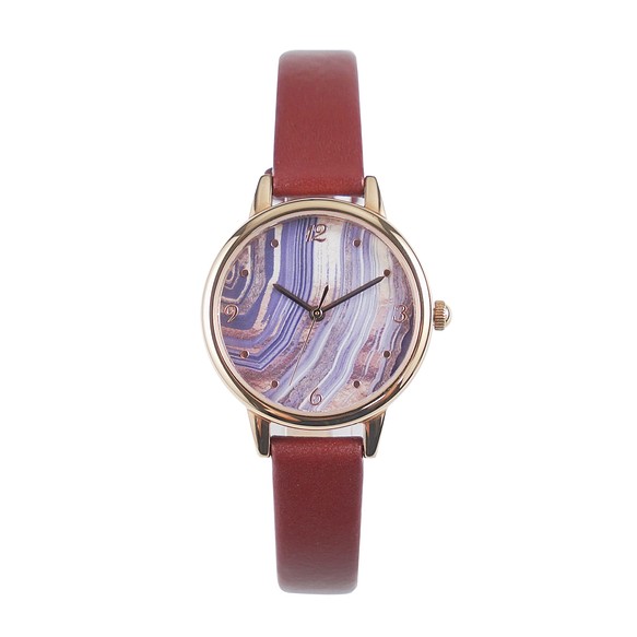 瑪瑙紋路手錶 玫瑰金錶殼啡色錶帶 女裝手錶 全球免運 第1張的照片
