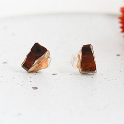 定制 糖果釉 Kintsugi 耳環 耳環 / 棕色陶瓷碎片，紅玉髓 / 傳統工藝 秋季 第1張的照片