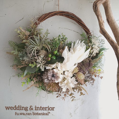 wedding & interior＊プロテア&くすみカラー 大きなフェイクリース ...