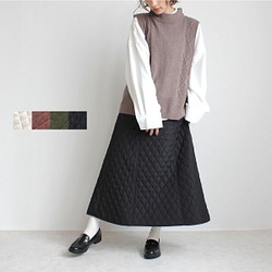 ｴﾄﾗﾝｾﾞꕤ印象的なキルティング素材で美しいAラインのロングスカート 防寒 et5538 1枚目の画像
