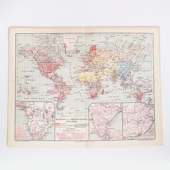 世界の宗教と布教地図 アンティークマップ 古地図 ビンテージペーパー