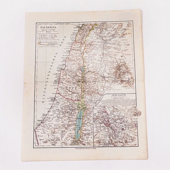パレスチナ アンティークマップ 古地図 ヴィンテージペーパー 図版 マイヤー百科事典 1957-117 1枚目の画像