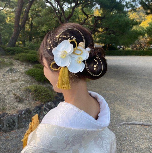 和装 髪飾り 造花 胡蝶蘭 マム 成人式 結婚式 前撮り - ヘアピン