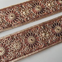【50cm】インド刺繍リボン　ブラウン　チュール　GN460 1枚目の画像
