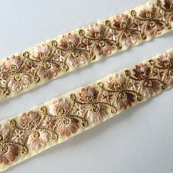 【50cm】インド刺繍リボン　ライトベージュ　オーガンジー　GO462 1枚目の画像