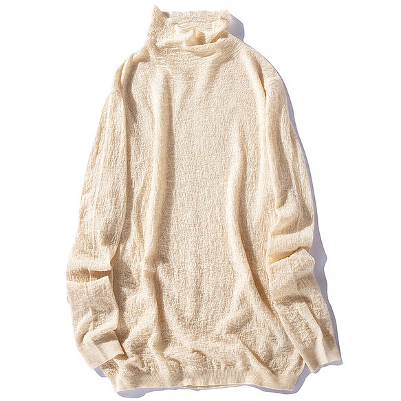 【7色】ハイネックセーター　柔らかくて薄い　ニットセーター　シンプルセーター　ウール混紡ベージュ＃L090BE 1枚目の画像