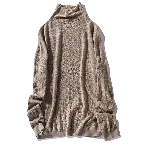 【7色】ハイネックセーター　柔らかくて薄い　ニットセーター　シンプルセーター　ウール混紡 キャメル＃L090KM 1枚目の画像