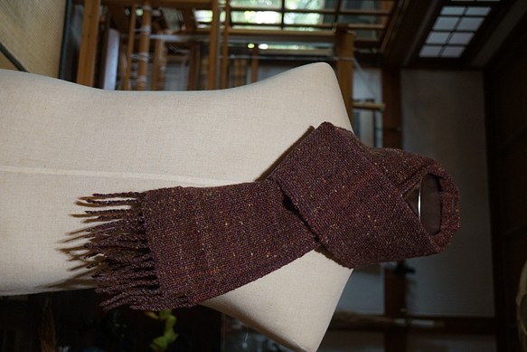 手紡ぎ糸で手織りのマフラー 1枚目の画像