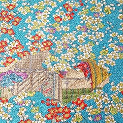 【古布】縮緬水色地に梅の花　ドール着物サイズ 1枚目の画像