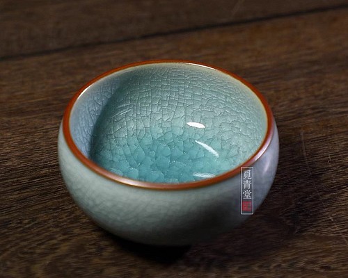 氷生湖藍鼓杯 氷裂貫入【共箱】龍泉青磁 哥窯 陶芸作品 贈り物