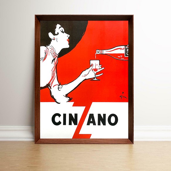 ルネ・グリュオー チンザノ 1950年代 フランス ビンテージ 広告 額付 ポスター