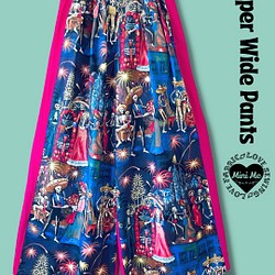 Super Wide Pants　USA生地　コットン×リネン　男女兼用　死者の祭り柄×マゼンダ 1枚目の画像