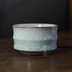 白氷竹節杯　湯呑み【共箱】白氷裂貫入　陶芸作品　贈り物コレクション 1枚目の画像