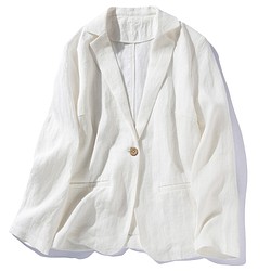 リネンジャケット テーラード　スーツ ブレザージャケット100%リネン中厚　ホワイト　S&M&L # L100WH 1枚目の画像