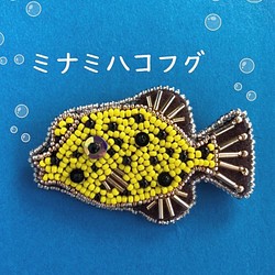 ✴︎魚シリーズ✴︎ミナミハコフグのビーズ刺繍ブローチ 1枚目の画像