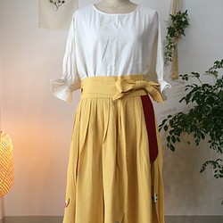 【世界最初】手描き友禅ロールスカート（黄色 / 日本産シルク100％） 1枚目の画像