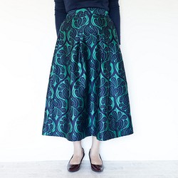ロング丈 80cm丈 コベントガーデン グリーン きまぐれコレクション ダマスク柄のロングスカート 1枚目の画像