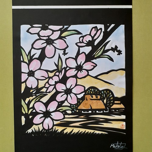 切り絵 田舎の四季[春の桃の花] 切り絵 makochin 通販｜Creema(クリーマ)