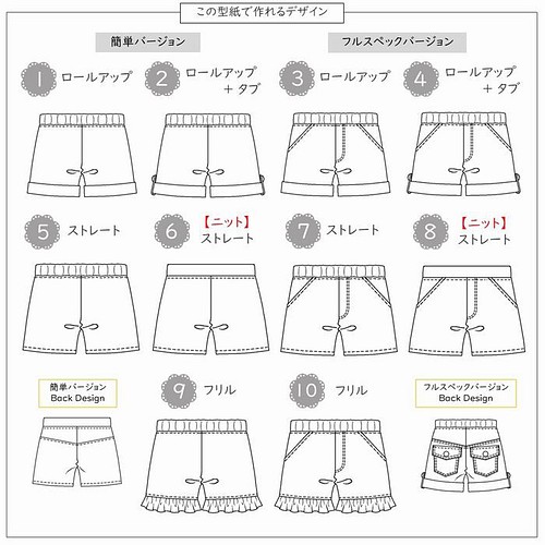 子供服型紙｜10way定番ショートパンツ【Ａ３印刷型紙】※作り方レシピ