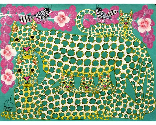 Green Leopard family 4 』by Zuberi 30*40cｍ 絵画 Duka La