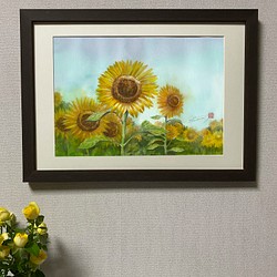 水彩アート「向日葵」原画、1点物。 1枚目の画像