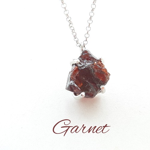 Garnet』世界でひとつ天然石ネックレスsv925+プラチナ仕上げ