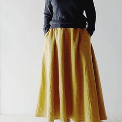 シルエットが綺麗【リネンのギャザーカート】中厚　キャメル　マキシ丈　起毛素材 1枚目の画像