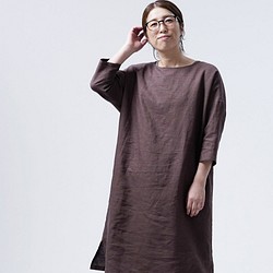 [wafu/介紹]新顏色！休閒亞麻連衣裙 享受大量來自法國的一流亞麻/栗色 a008g-mro1 第1張的照片