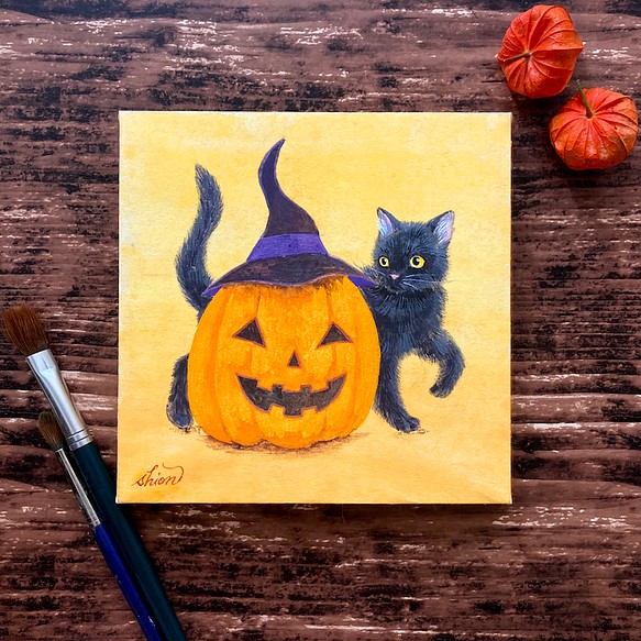 原画 黒猫とかぼちゃのランタン ハロウィン ウォールアート パネル インテリア絵画 ウォールデコ 紫苑工房 通販 Creema クリーマ ハンドメイド 手作り クラフト作品の販売サイト