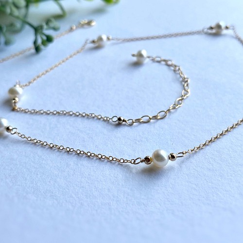 Pearl Station Necklace 淡水パールのステーションネックレス 14kgf 6